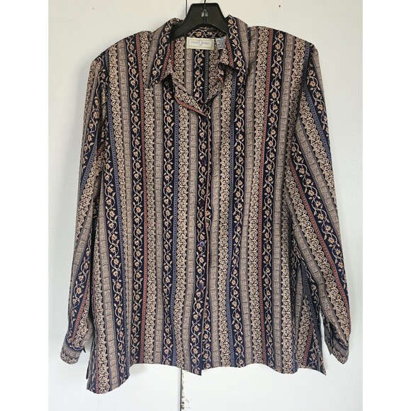 Studio Works Tops - Vintage Studio Works Womens 18W Button Up Blouse Floral Stripe Long Sleeve Plus